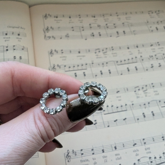 Vintage Silver Crystal Hoop Earrings - Picture 2 of 7